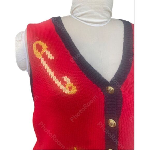 Holiday Sweater Vest Scottish Button Front Red/Blue Size M - Picture 6 of 12
